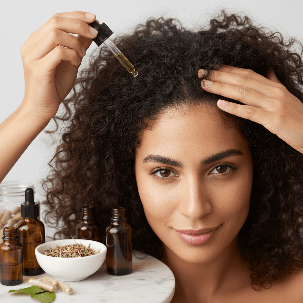Close-up of a healthy scalp with growing hair follicles, illustrating natural hair regrowth.
